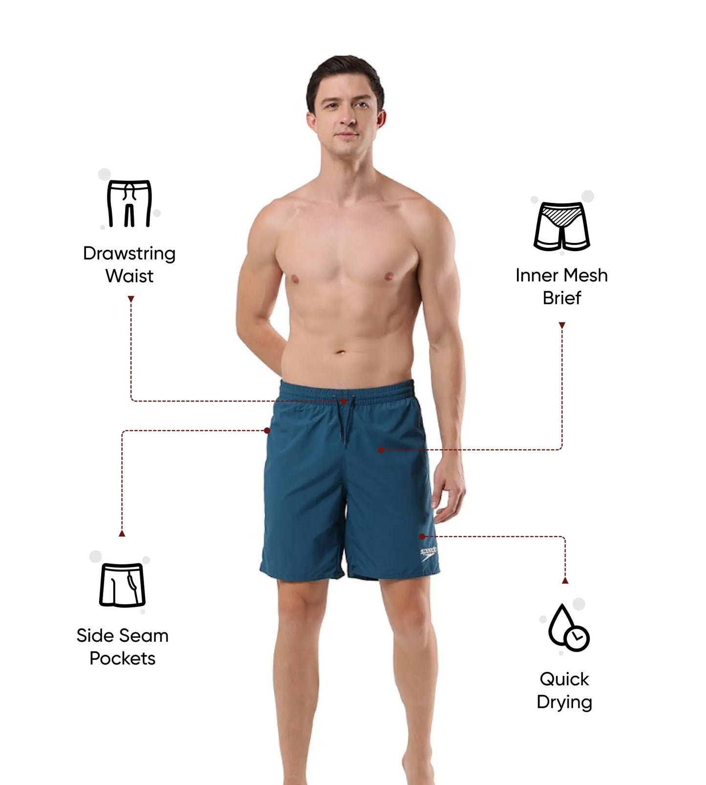 Men's Recycled Nylon Essential Watershorts - Dark Teal & White