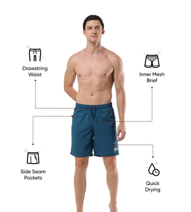 Men's Recycled Nylon Essential Watershorts - Dark Teal & White