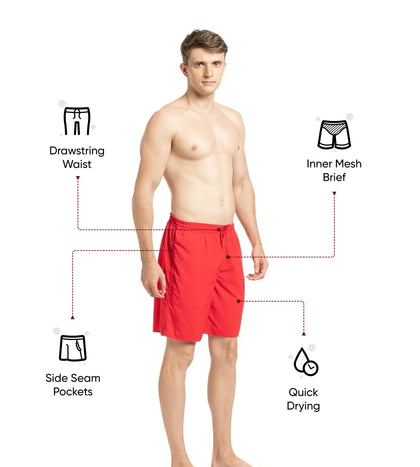 Men's Recycled Nylon Essential Watershorts - Fed Red & White