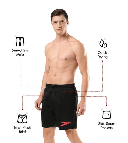 Men's Xpress Lite Essential Placement Printed Watershorts - Black & Fed Red