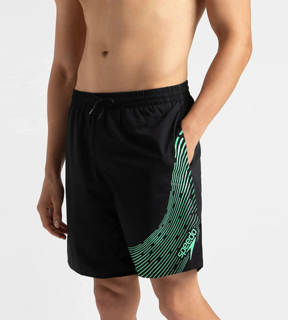 Men's Xpress Lite Essential Medley Logo Printed Watershorts - Black & Harlequin Green