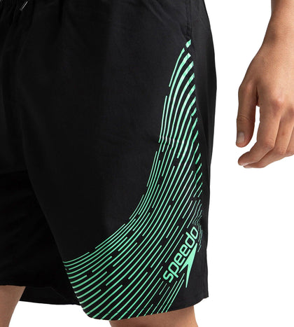 Men's Xpress Lite Essential Medley Logo Printed Watershorts - Black & Harlequin Green