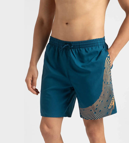 Men's Xpress Lite Essential Medley Logo Printed Watershorts - Dark Teal & Sweet Apricot