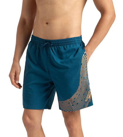 Men's Xpress Lite Essential Medley Logo Printed Watershorts - Dark Teal & Sweet Apricot