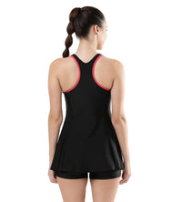 Women's Endurance Racerback Swimdress With Boyleg - Black  &  Raspberry Fill_4