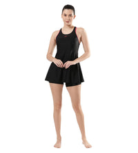 Women's Endurance Racerback Swimdress With Boyleg - Black  &  Raspberry Fill_5