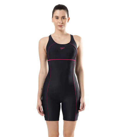 Women's Endurance Classic Racerback Legsuit Swimwear  - True Navy  &  Berry_1