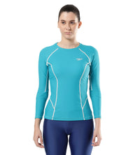 Women's Endurance Solid Long Sleeve Suntop - Aquarium  &  White_1