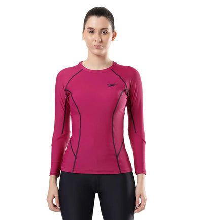 Women's Solid Long Sleeve Suntop - Berry  &  True Navy_1