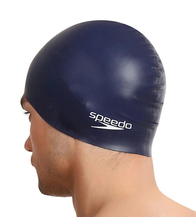 Unisex Adult Flat Silicone Swim Cap - Navy_4