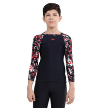 Boy's Endurance Glitchamp Long Sleeve Suntop - True Navy & Lava Red_1