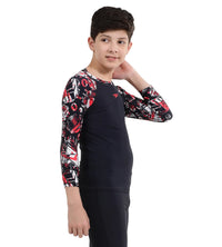 Boy's Endurance Glitchamp Long Sleeve Suntop - True Navy & Lava Red_3