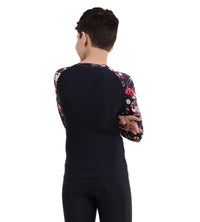 Boy's Endurance Glitchamp Long Sleeve Suntop - True Navy & Lava Red_4