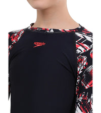 Boy's Endurance Glitchamp Long Sleeve Suntop - True Navy & Lava Red_7