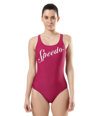 Women's Heritage Logo Racerback One Piece Swimwear - Berry & White_1