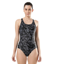 Women's Endurance Hyperboom Allover Racerback One Piece Swimwear - Black & Oxid Grey_1