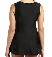 Women's Endurance Closed Back Swimdress With Boyleg - Black & Dapple Grey_5