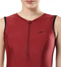 Women's Endura Brite Closedback Swimdress With Boyleg - Oxblood & Black_6