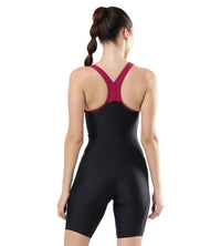 Women's Endurance Essential Panel Racerback Legsuit Swimwear  - True Navy  &  Berry_4