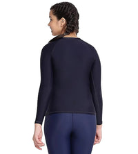 Girl's Endurance Solid Long Sleeve Suntop - True Navy  &  Spritz_4