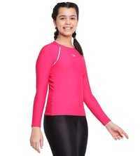 Girl's Endurance Solid Long Sleeve Suntop - Cherry & White_3