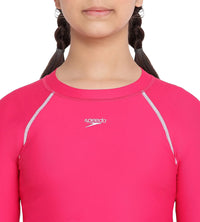 Girl's Endurance Solid Long Sleeve Suntop - Cherry & White_6