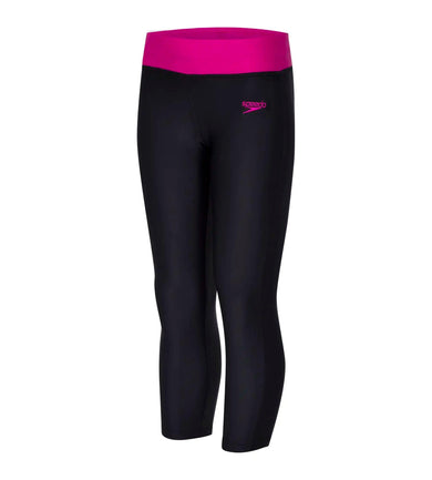 Girl's Solid Swim Capri - Black & Electric Pink_5